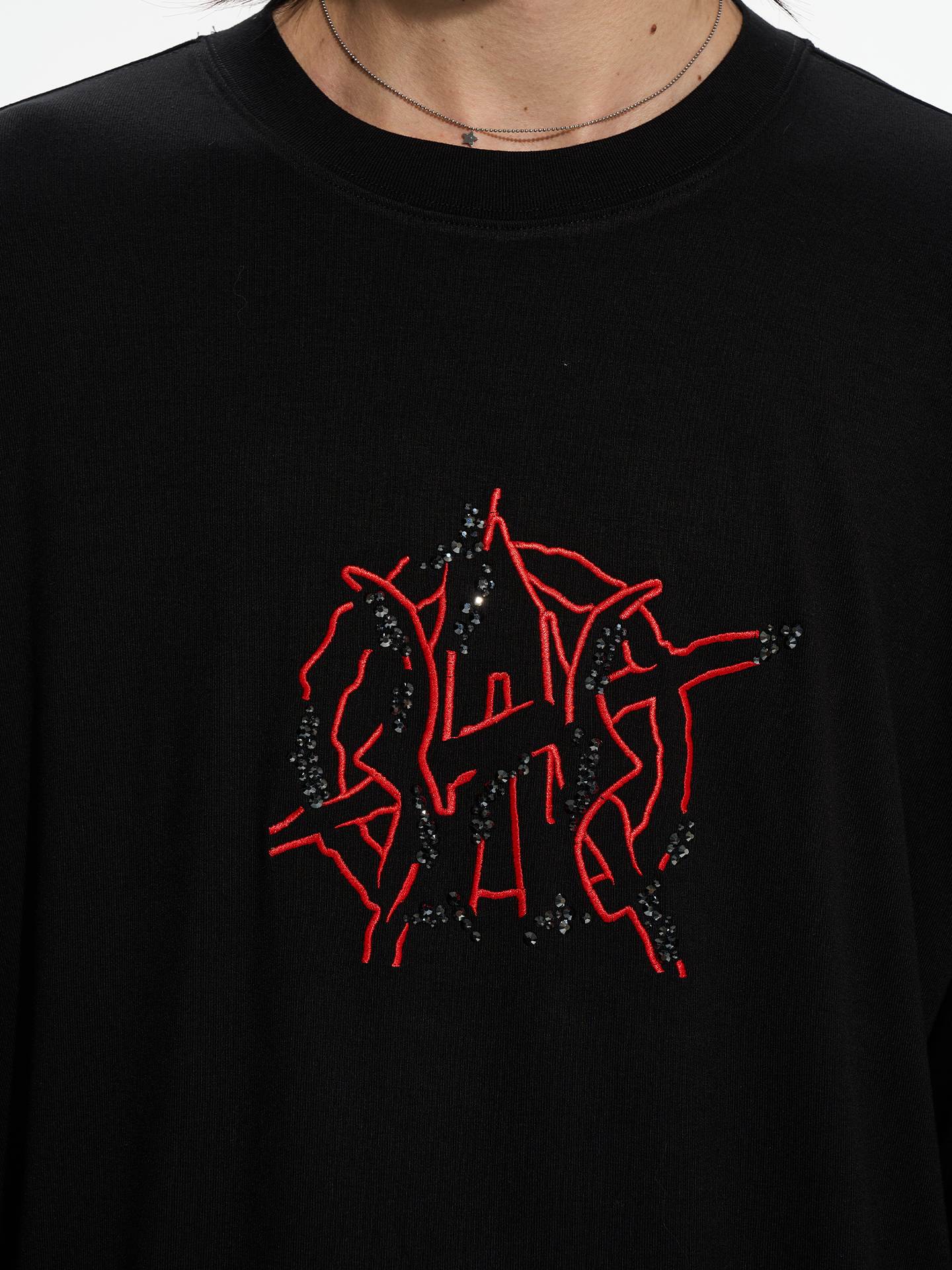 Studded & Embroidered Two-Tone Long Sleeve Top