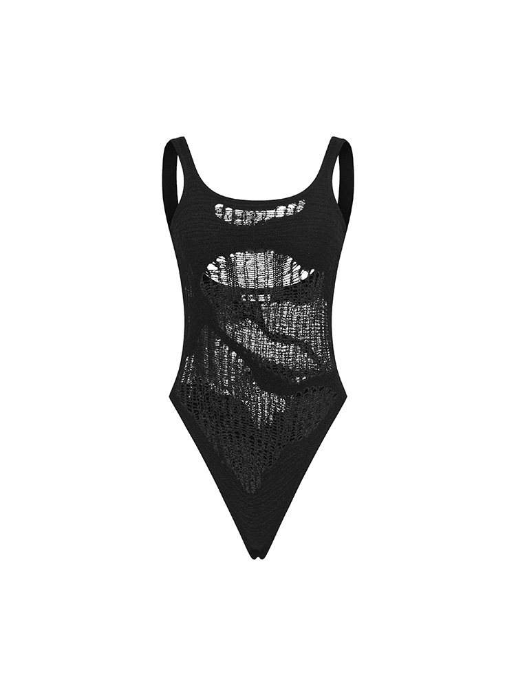 Topographic Circular Knit Sleeveless Bodysuit