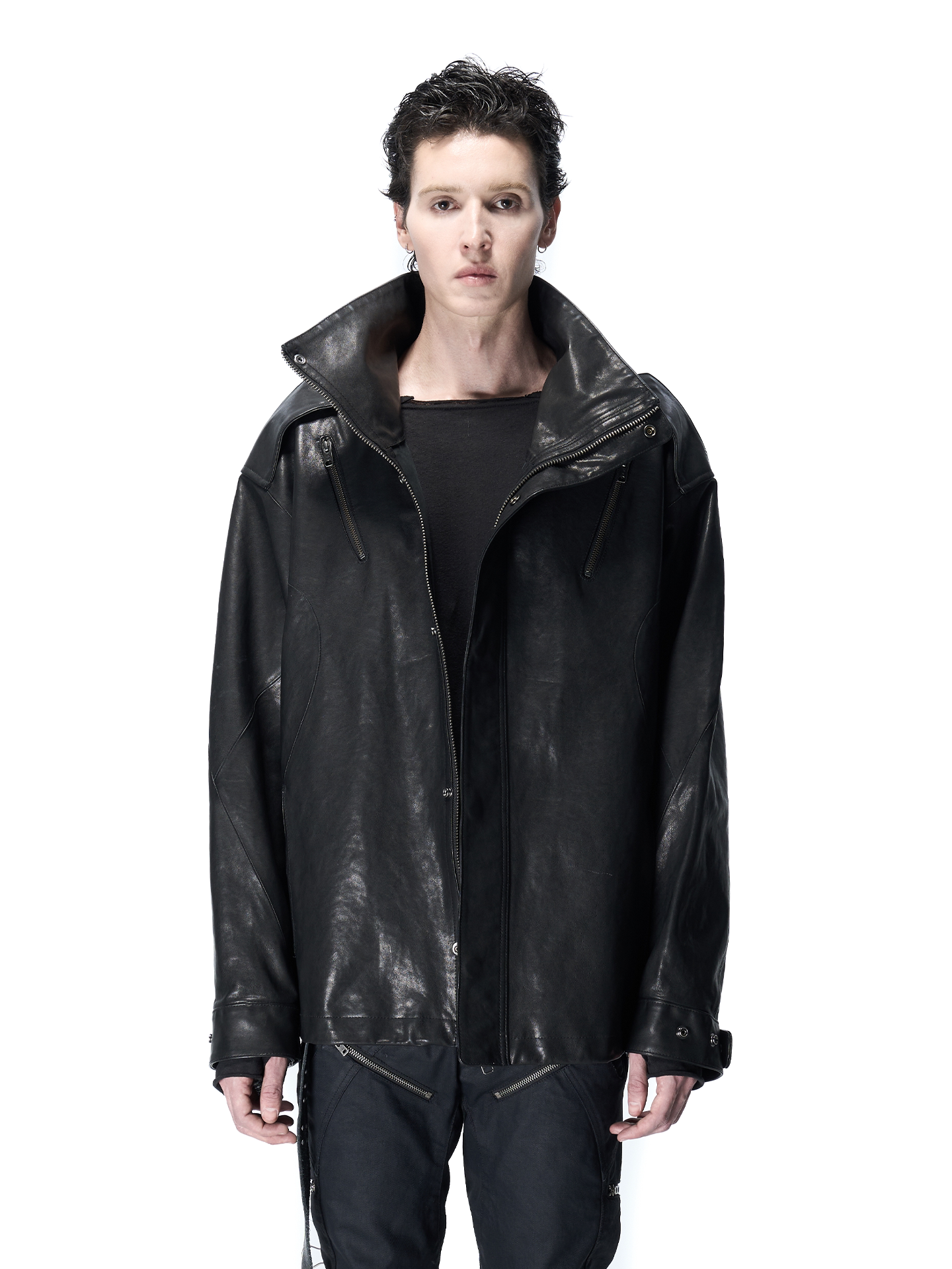 Military-Style Washed Sheepskin Jacket