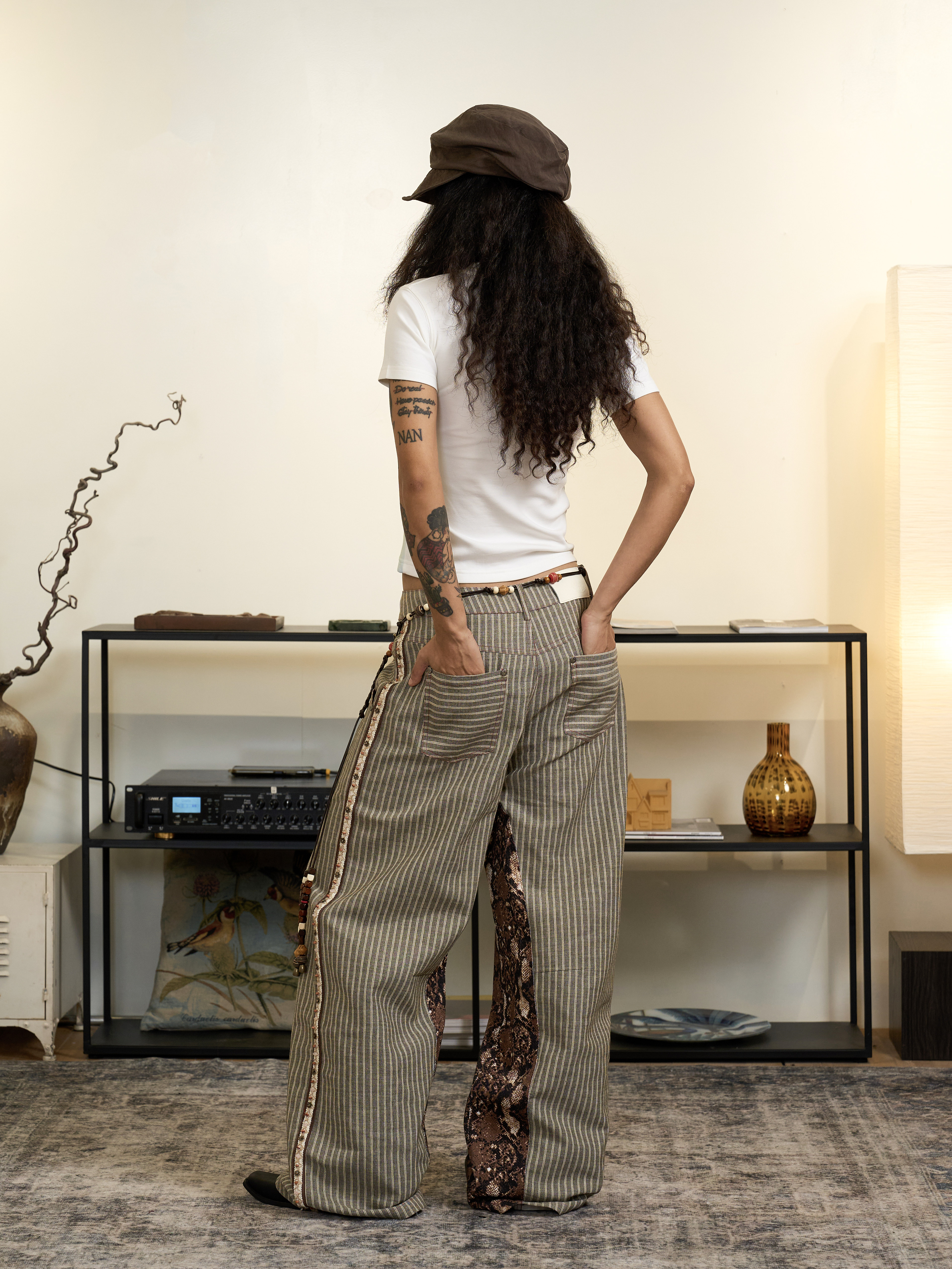 Snake Print Spliced Straight-leg Pants