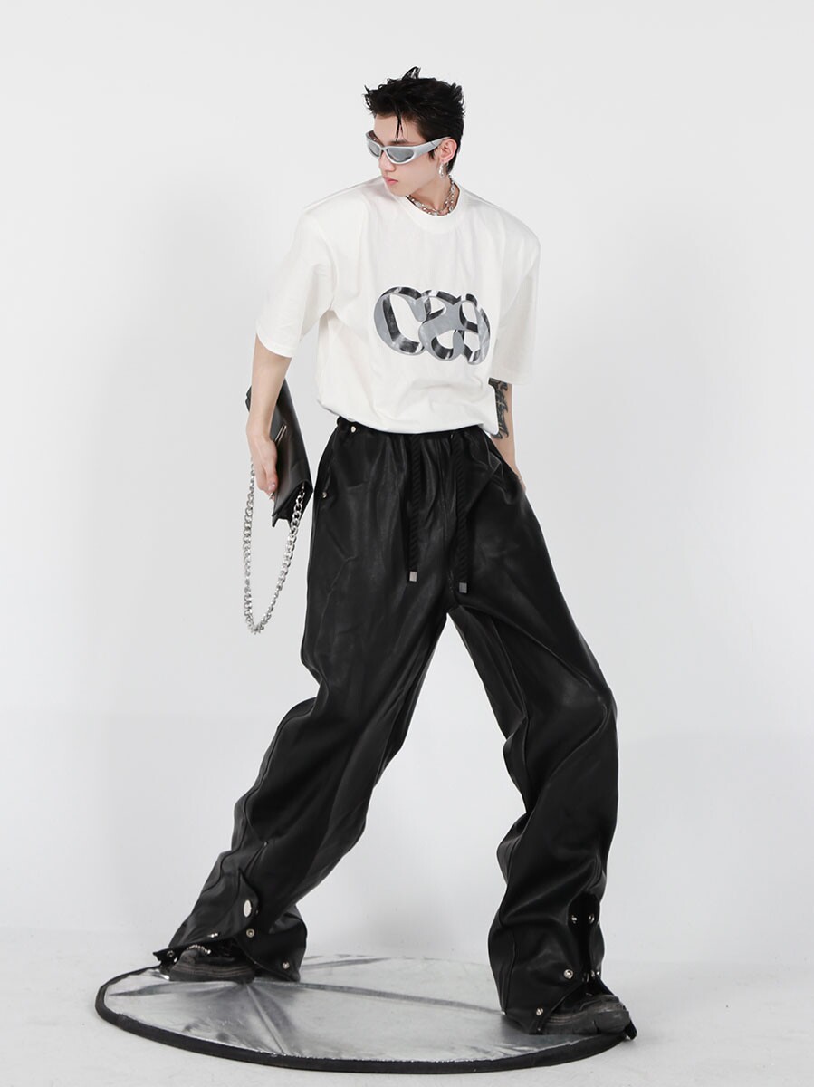 Metallic Letter Print Shoulder-Padded Tee