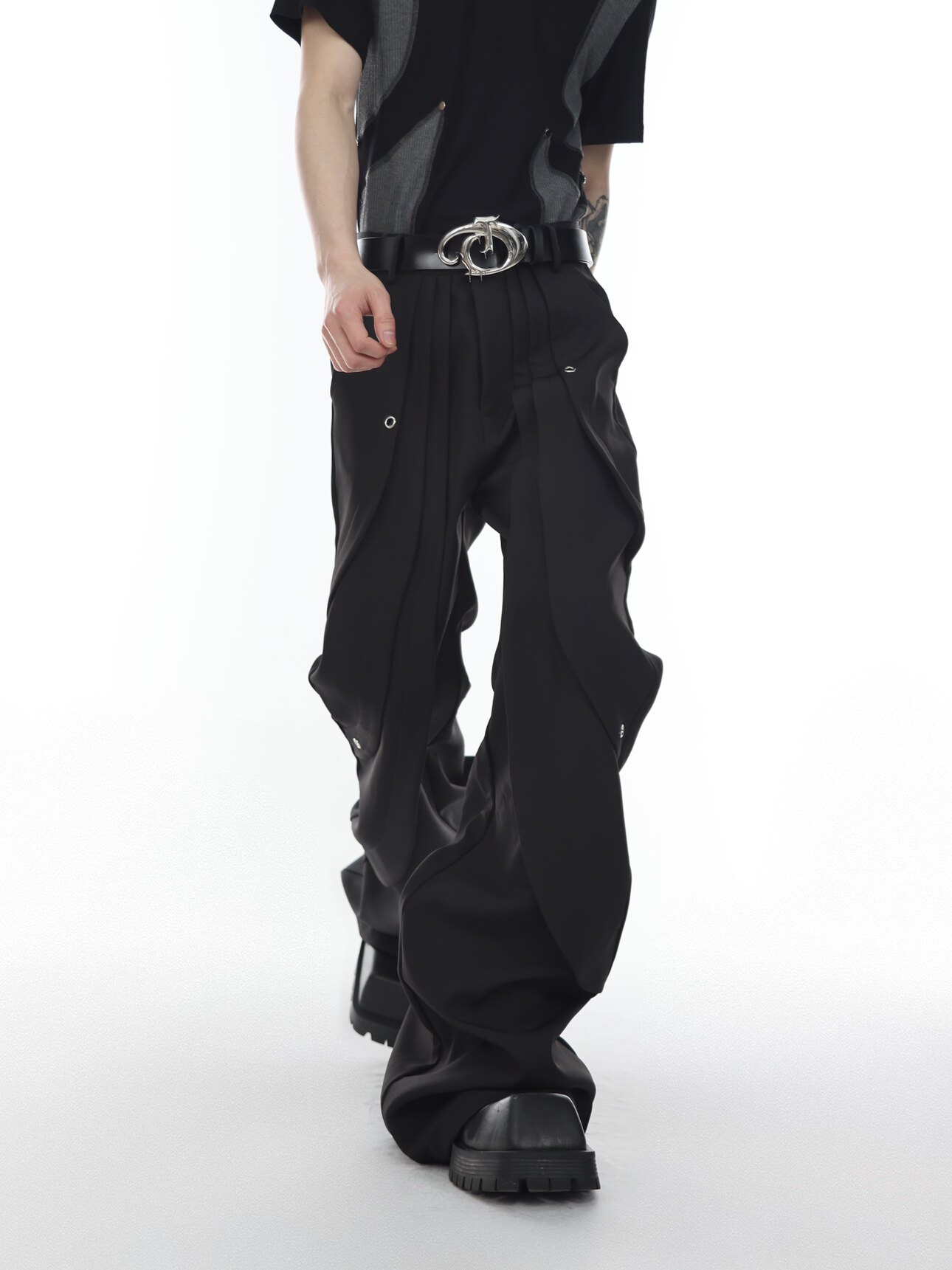 Paneled Deconstructed Slim Micro-Flare Trousers