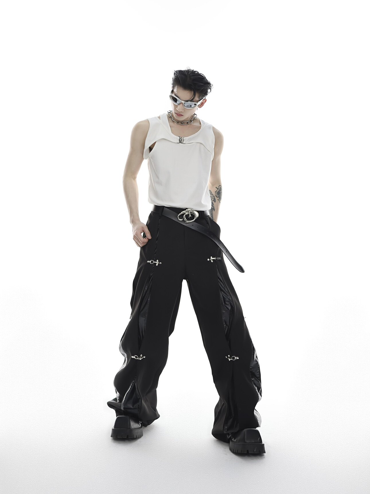 Faux Two-Layer I-Buckle Tank Top