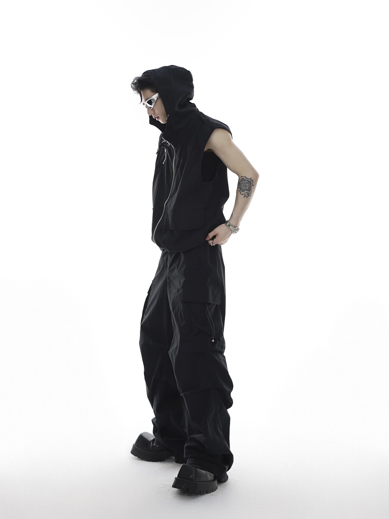 Hooded Tank Top Cargo Jumpsuit Set