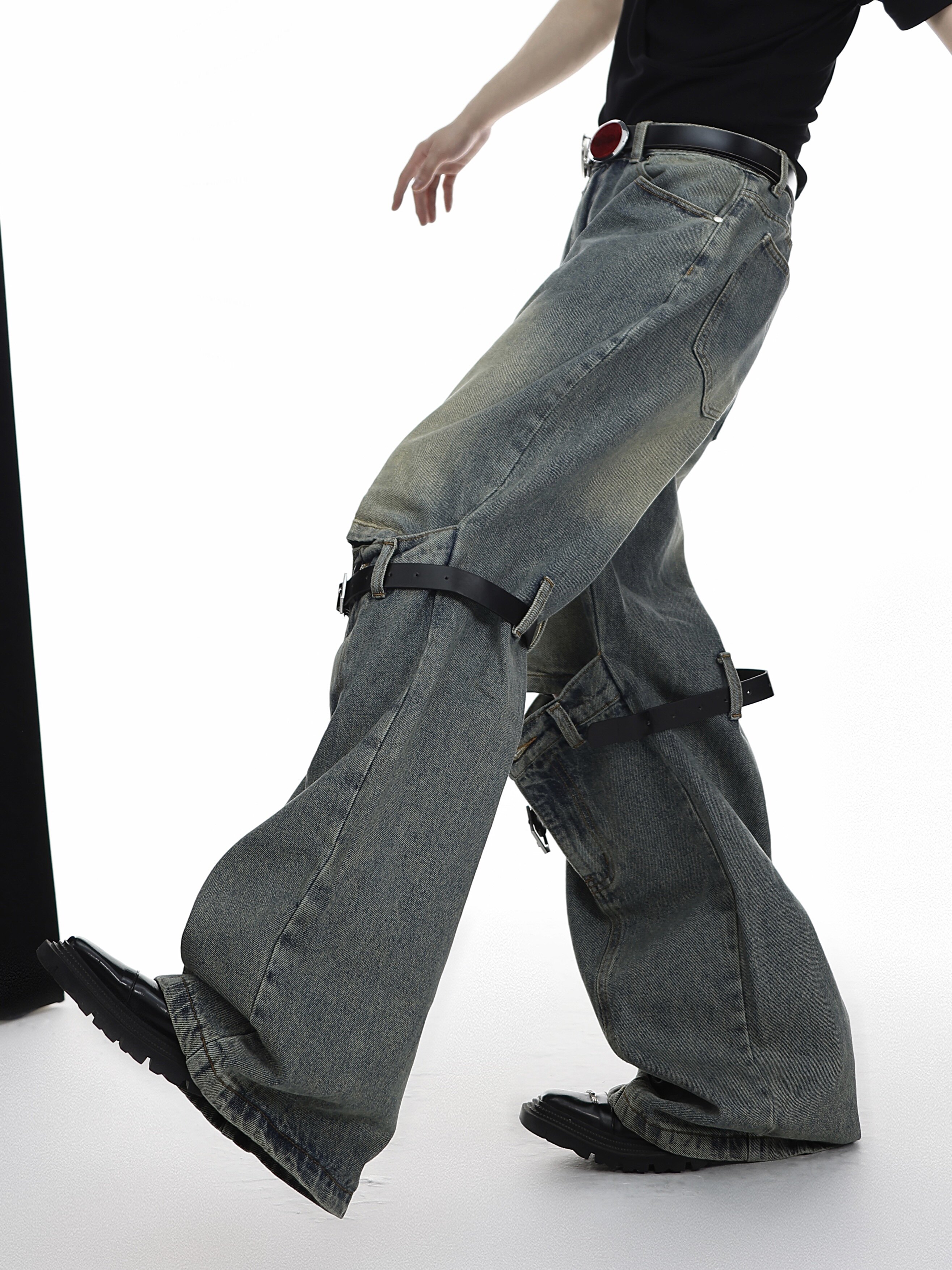 Hollow-Out Cutout Washed Distressed Jeans
