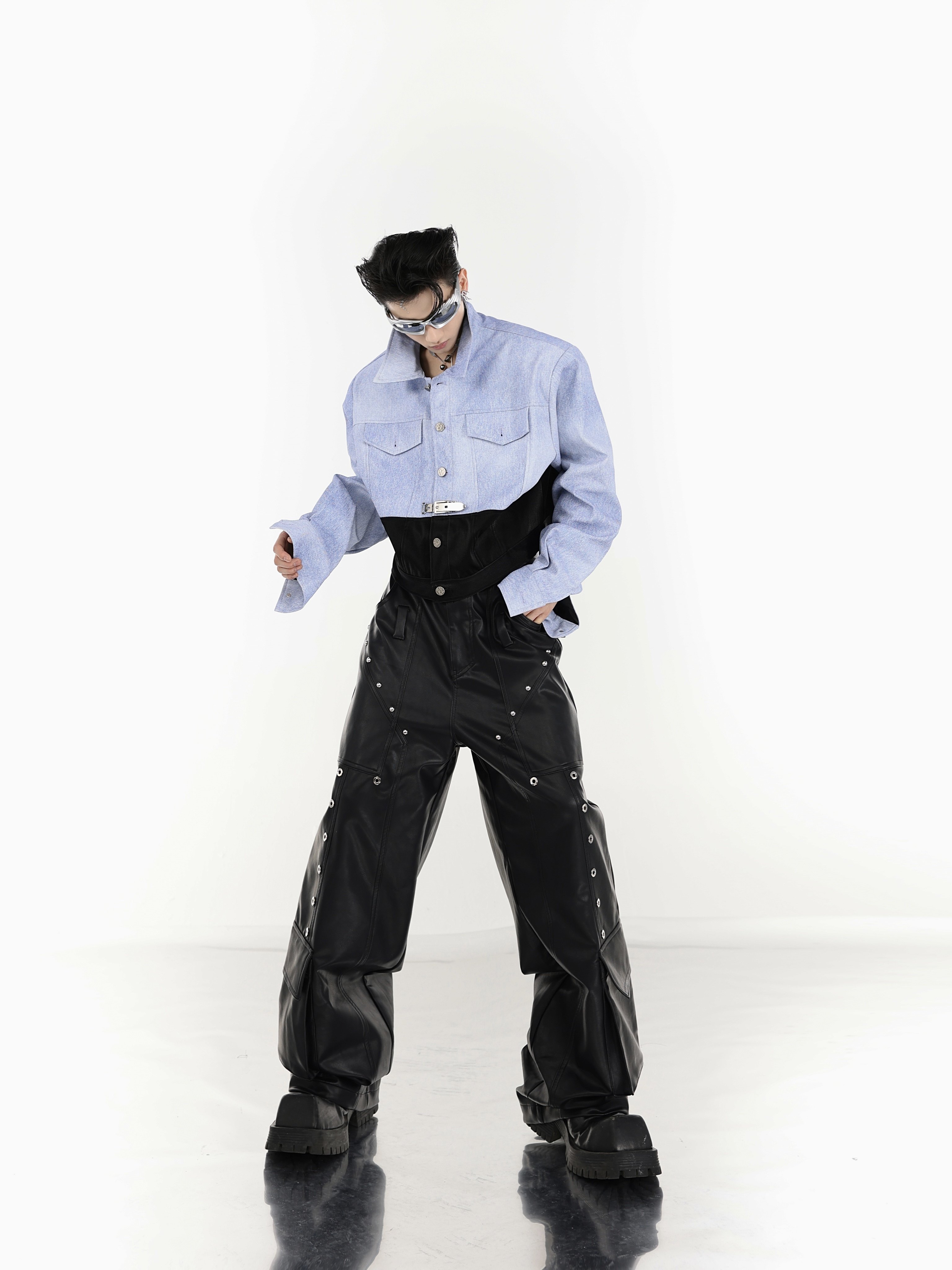 Metal Accented Utility Leather Pants