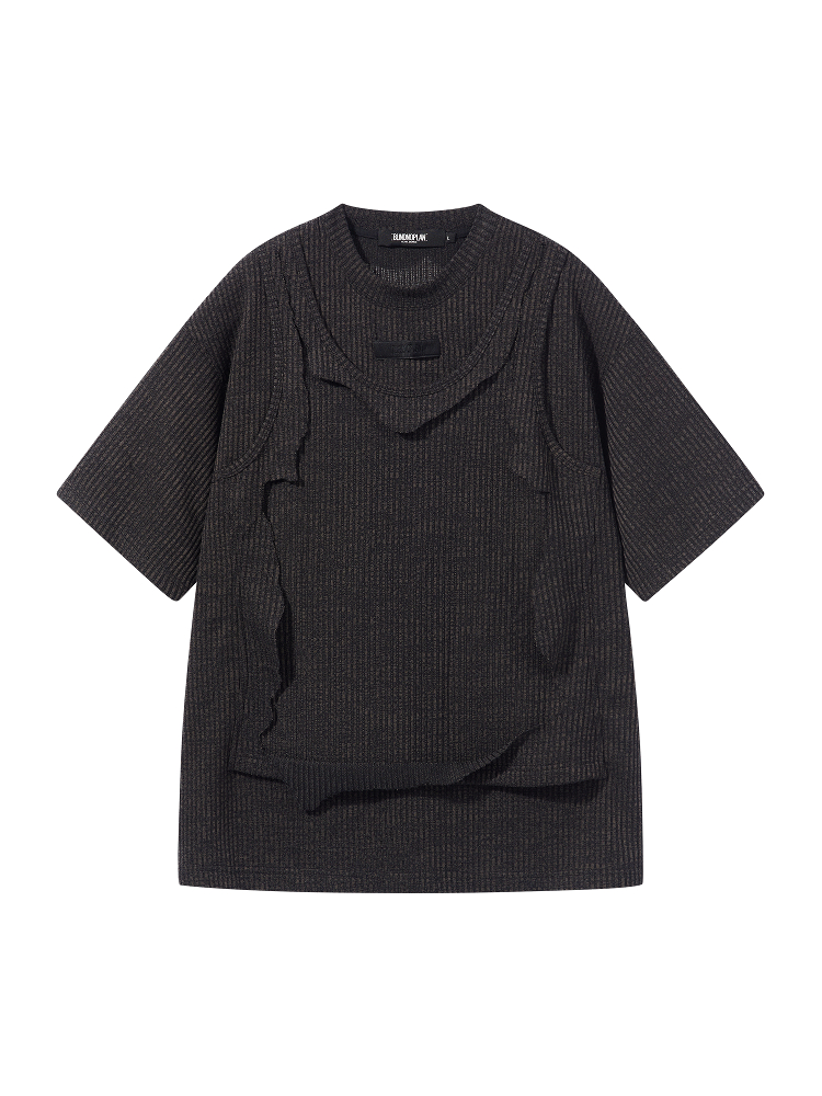 BLINDNOPLAN Level Series Distressed Sleeveless-Layered Short-Sleeve T-Shirt