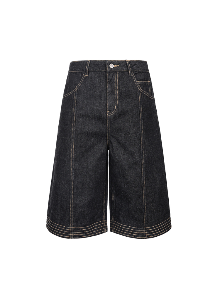 Horseshoe Stitch Cropped Raw Denim