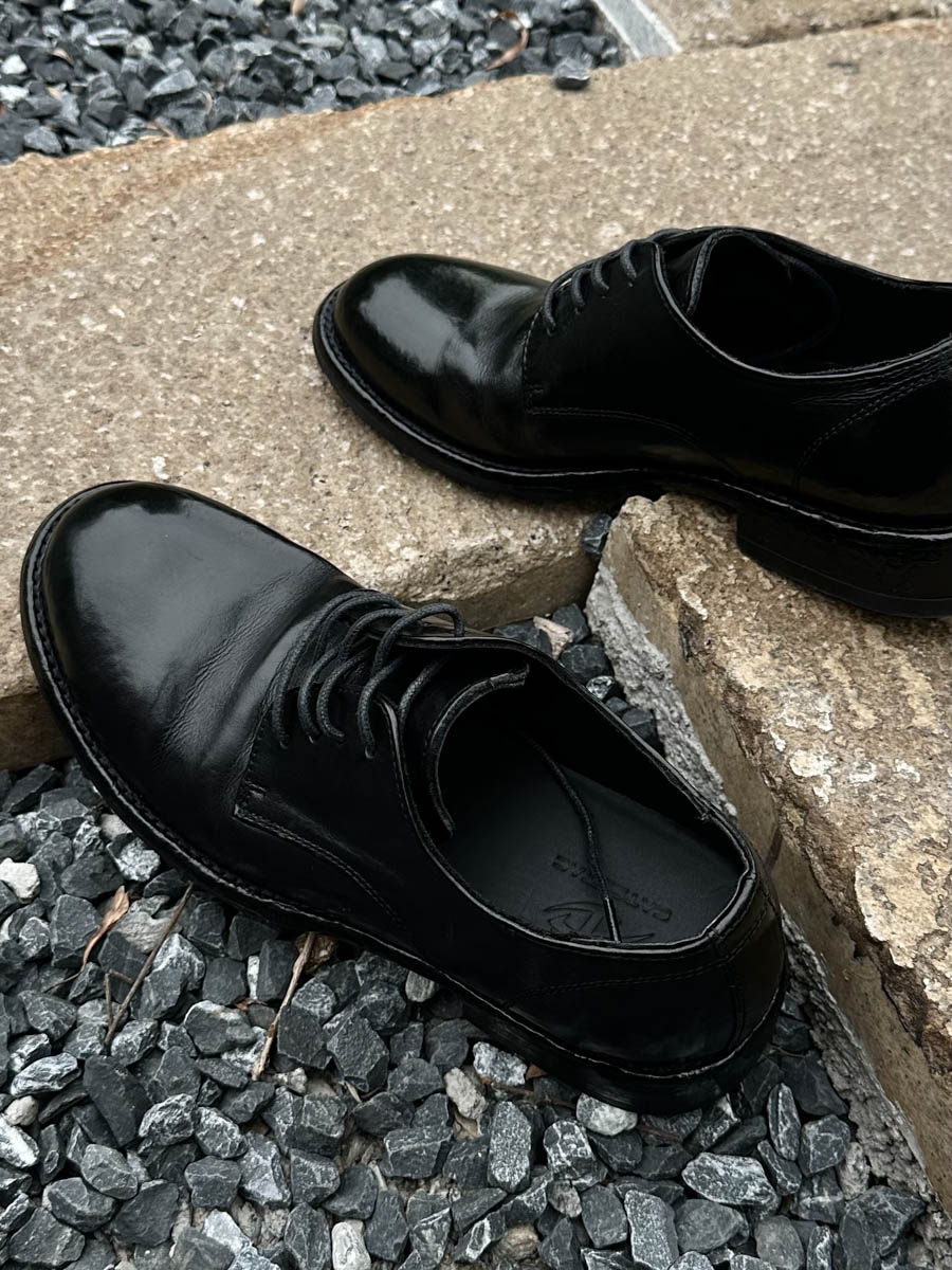 Black Domain Washed Horsehide Goodyear-Welted Shoes
