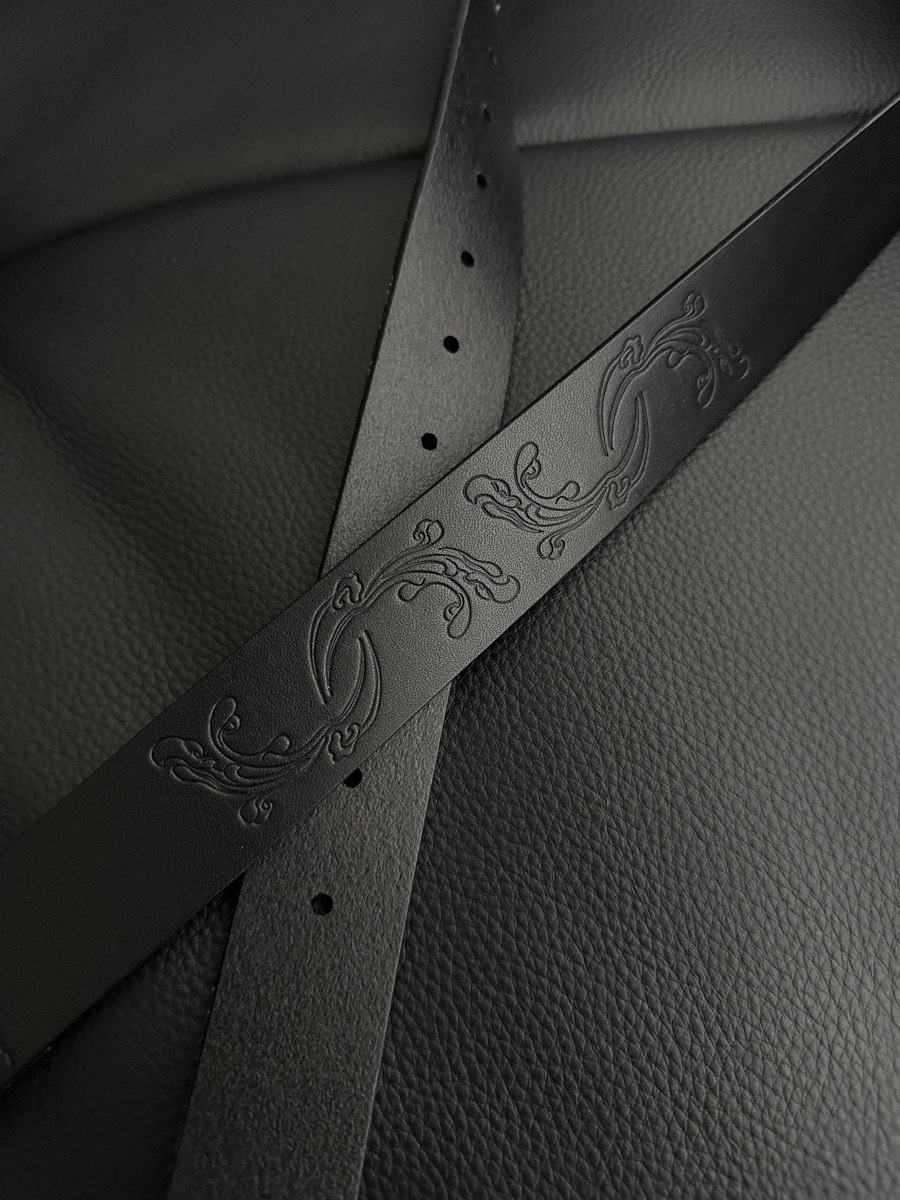 Auspicious Pattern Full-Grain Leather Belt
