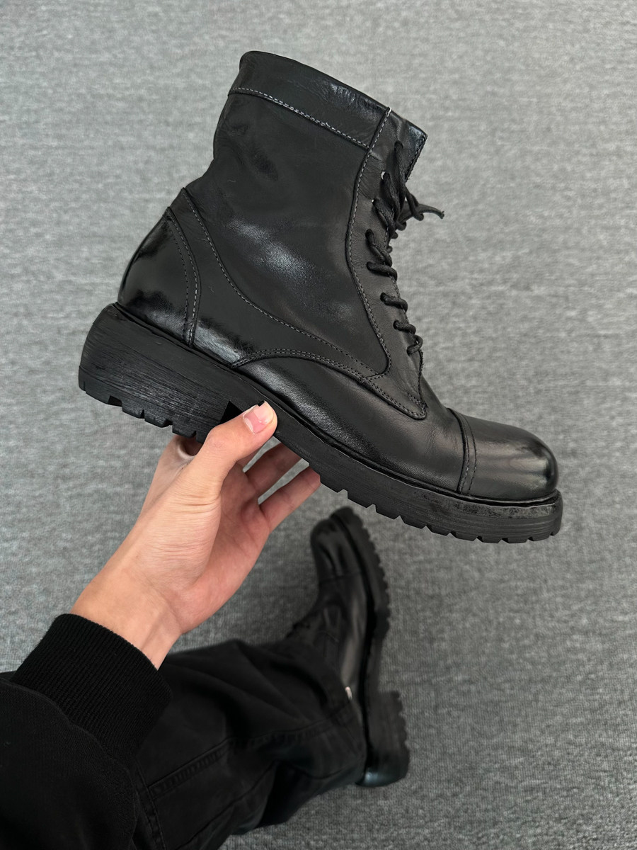 Black Domain Washed Horsehide Goodyear-Welted High-Shaft Boots