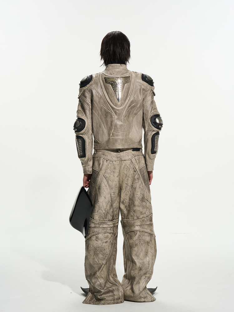 Heavy-Duty Metal Armor Motorcycle Leather Jacket