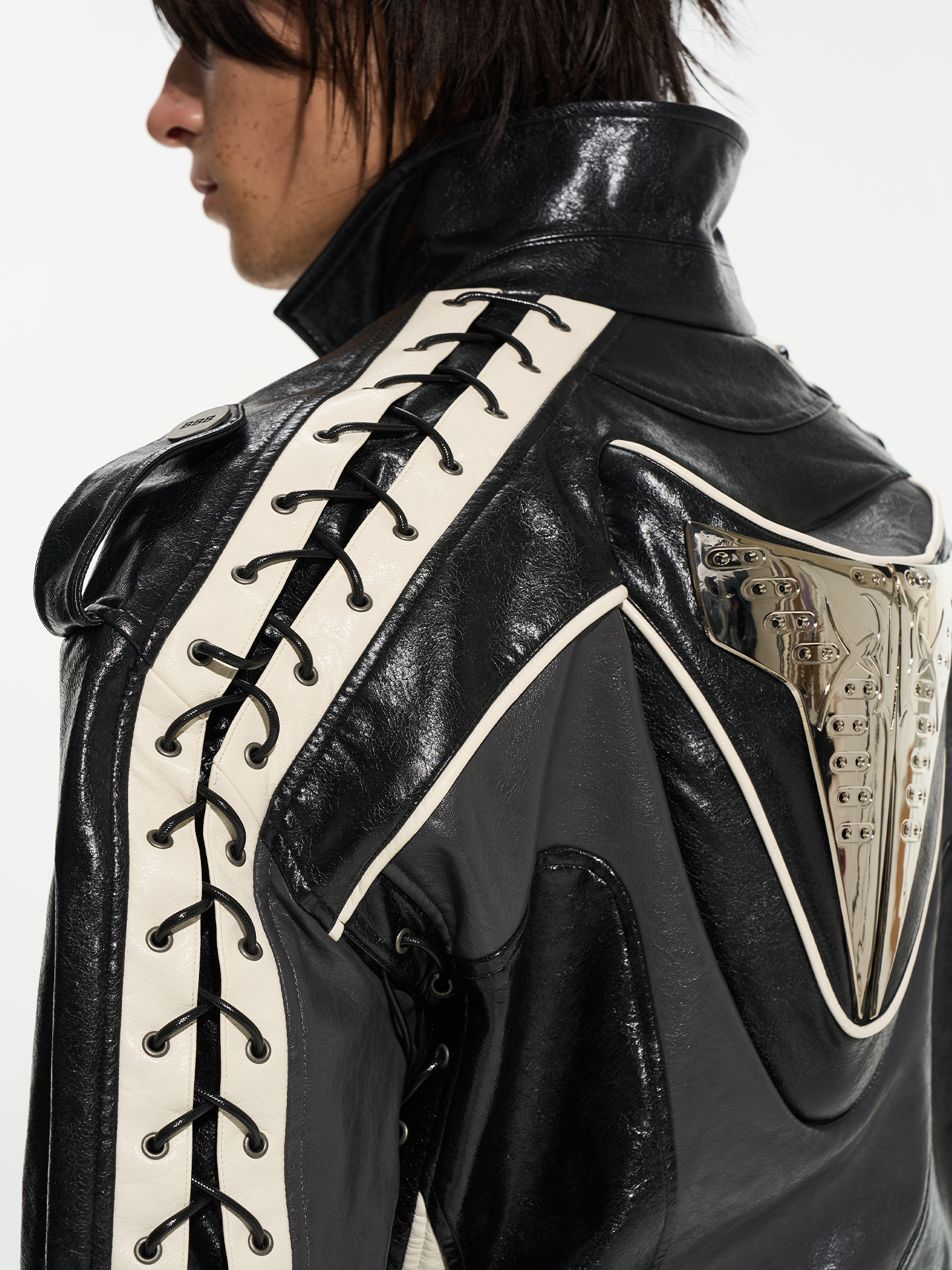 Color-Block Armor Motorcycle Strap Jacket