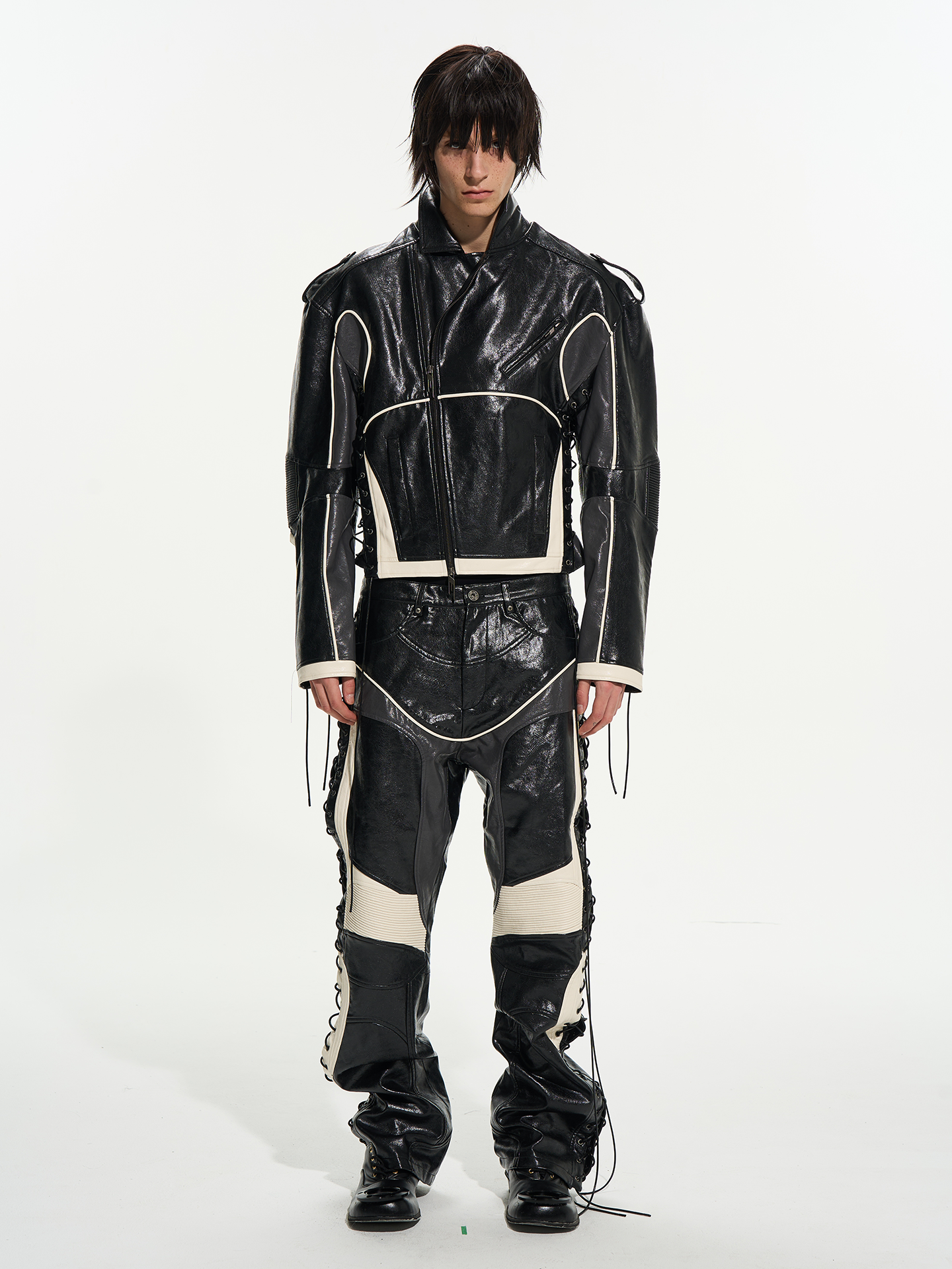 Color-Block Motorcycle Strap Pants