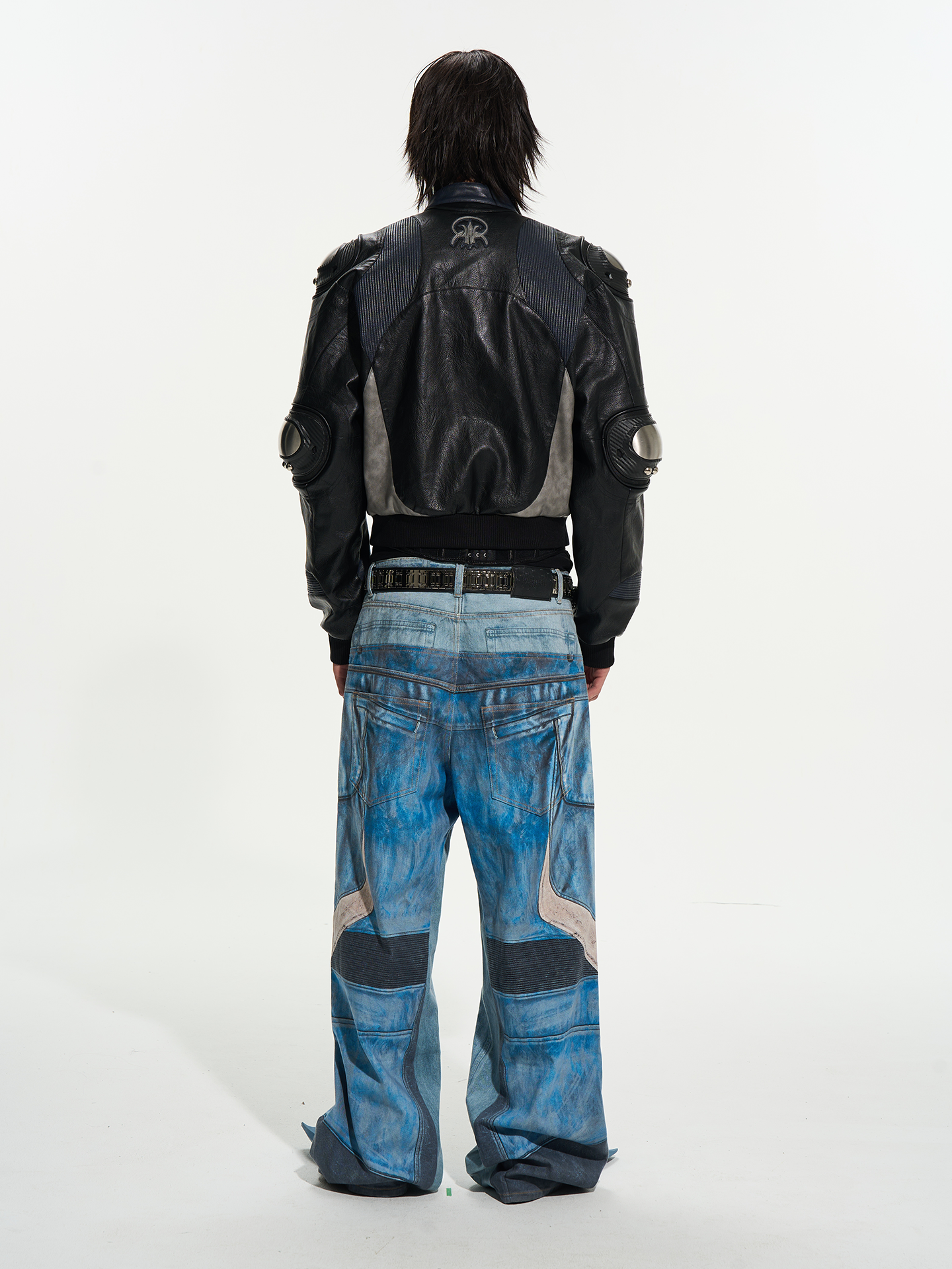 Printed Motorcycle Color-Block Jeans