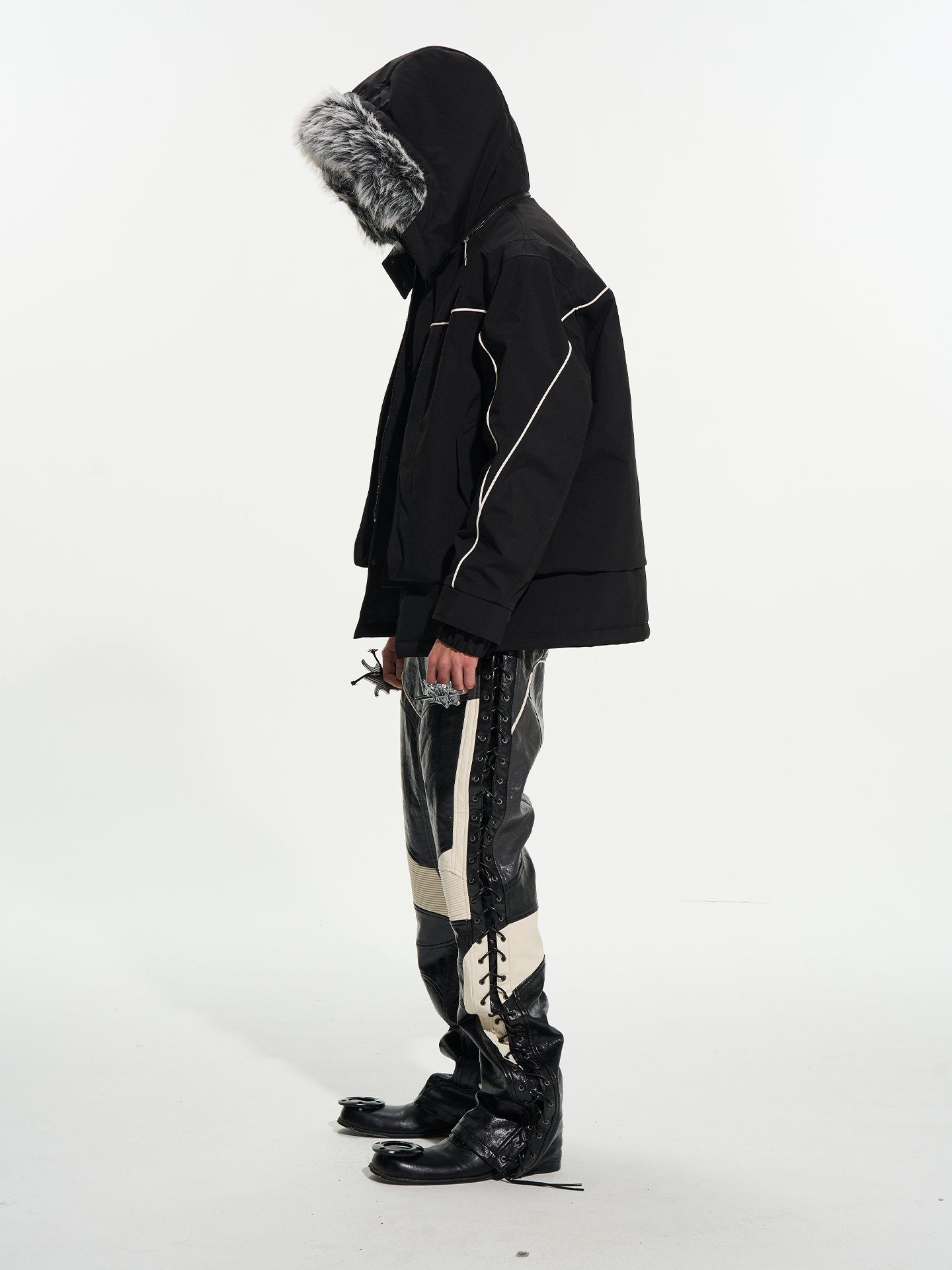 Detachable Black & White Fur Collar Parka