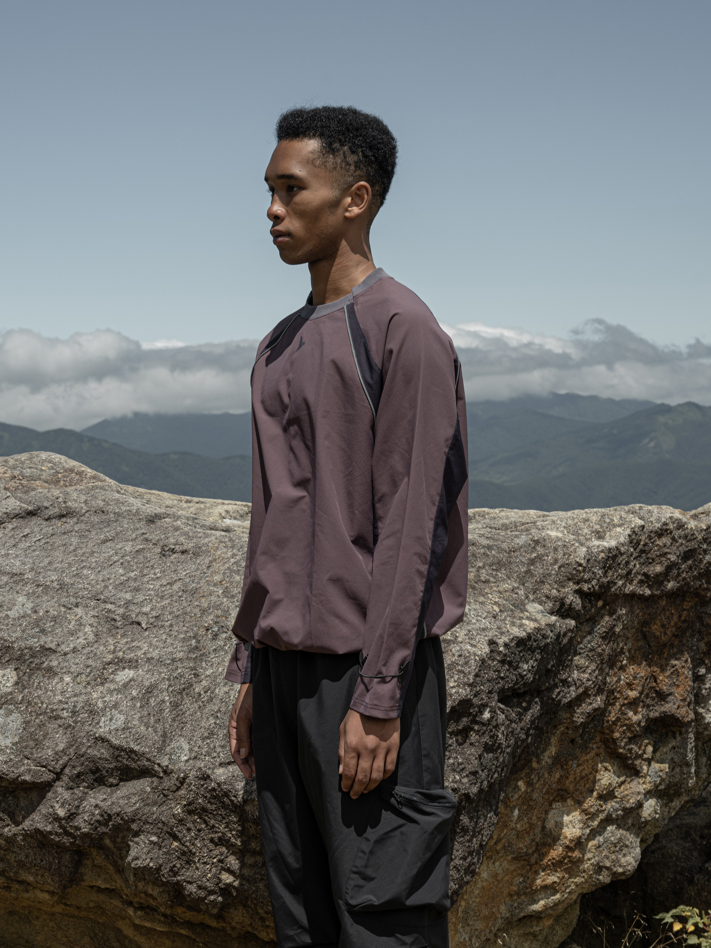 Waffle-Knit Reflective Panel Long Sleeve