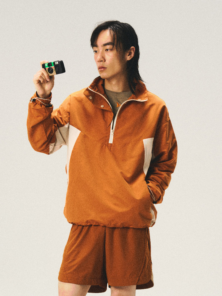 Windproof & Water-Repellent Half-Zip Color-Block Stand Collar Jacket