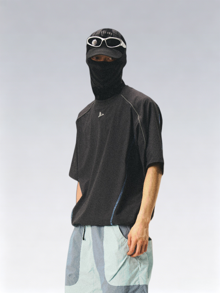 Water-Repellent Reflective Panel Drawstring Short Sleeve T-Shirt