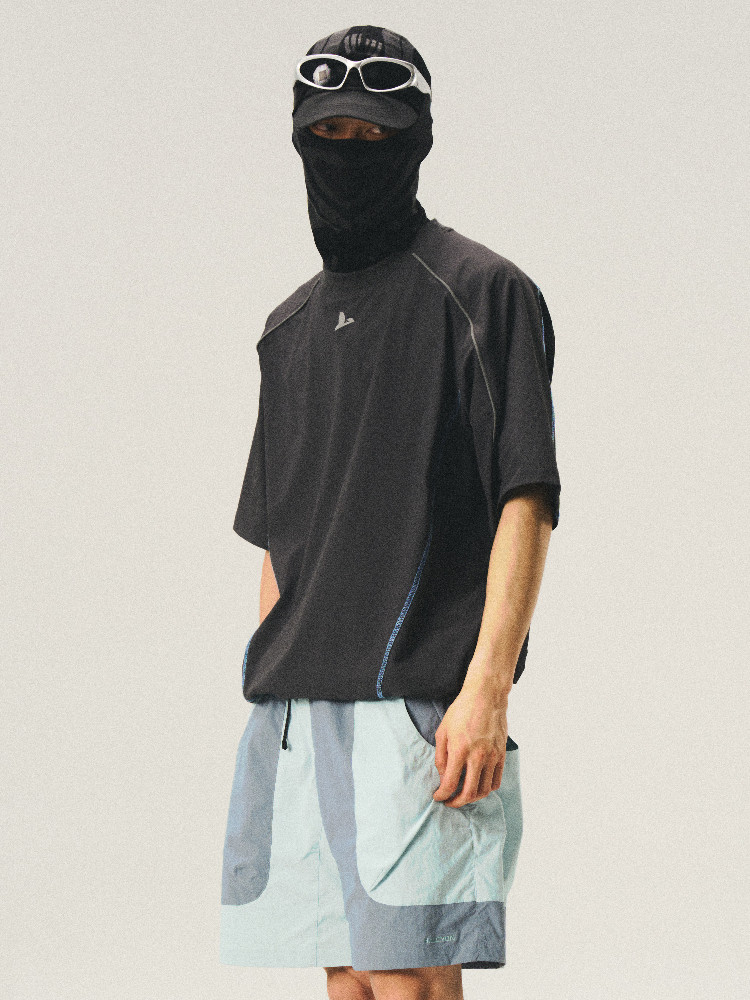 Water-Repellent Reflective Panel Drawstring Short Sleeve T-Shirt