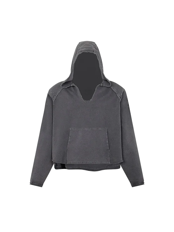[Sold Out] Distressed Deconstructed Cropped V-Neck Hoodie