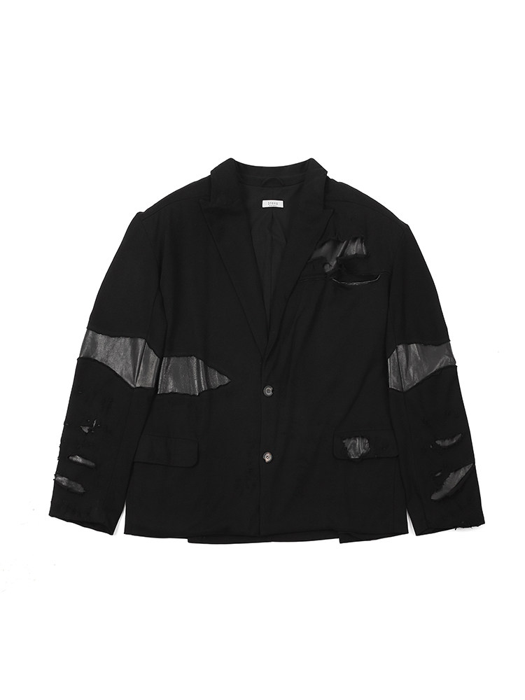 MAD PRO Leather-Paneled Deconstructed Oversized Blazer
