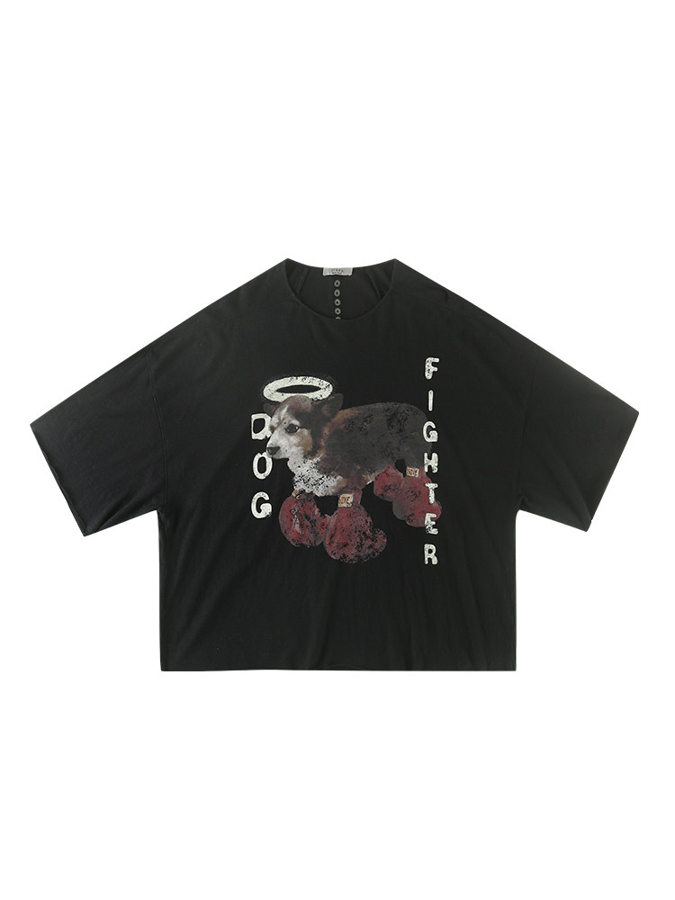 Boxing Puppy Graphic Cropped Sleeve Tee