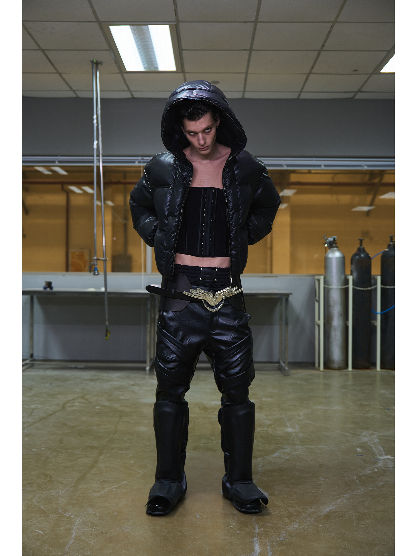 Black 90% Down Hooded Leather Jacket