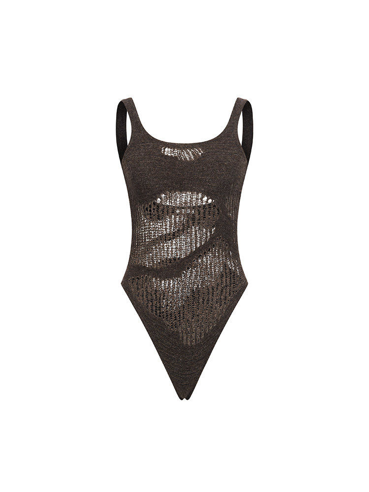Topographic Circular Knit Sleeveless Bodysuit