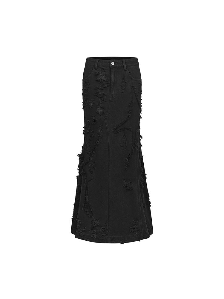 Thorn-Distressed Denim Skirt
