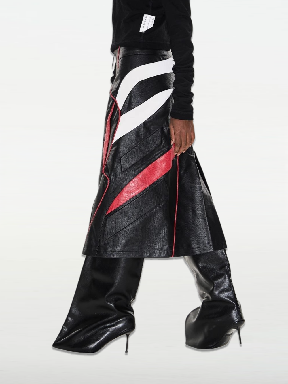 Color-Block Biker Leather Skirt