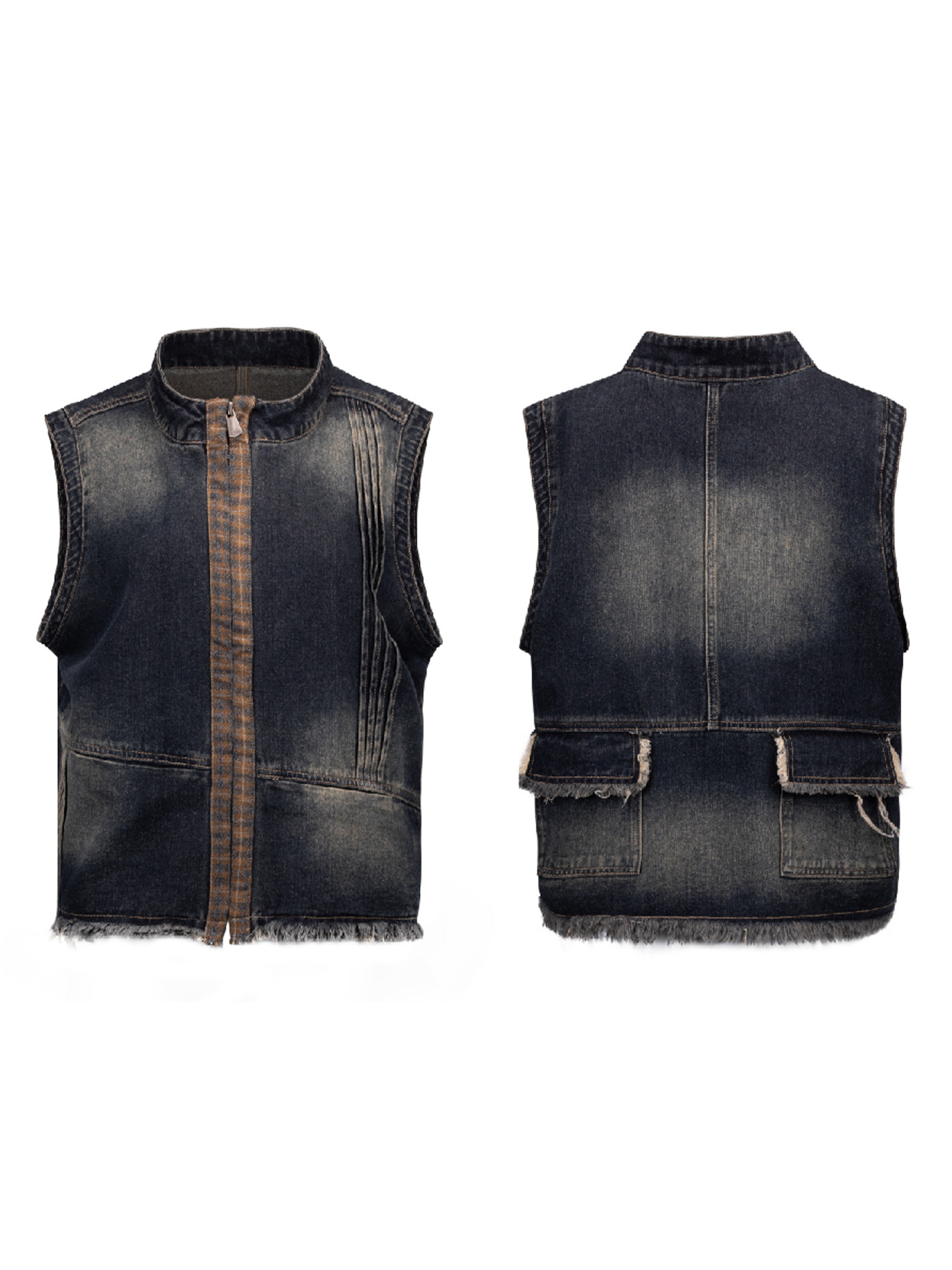 Distressed Denim Vest With Raw Edges
