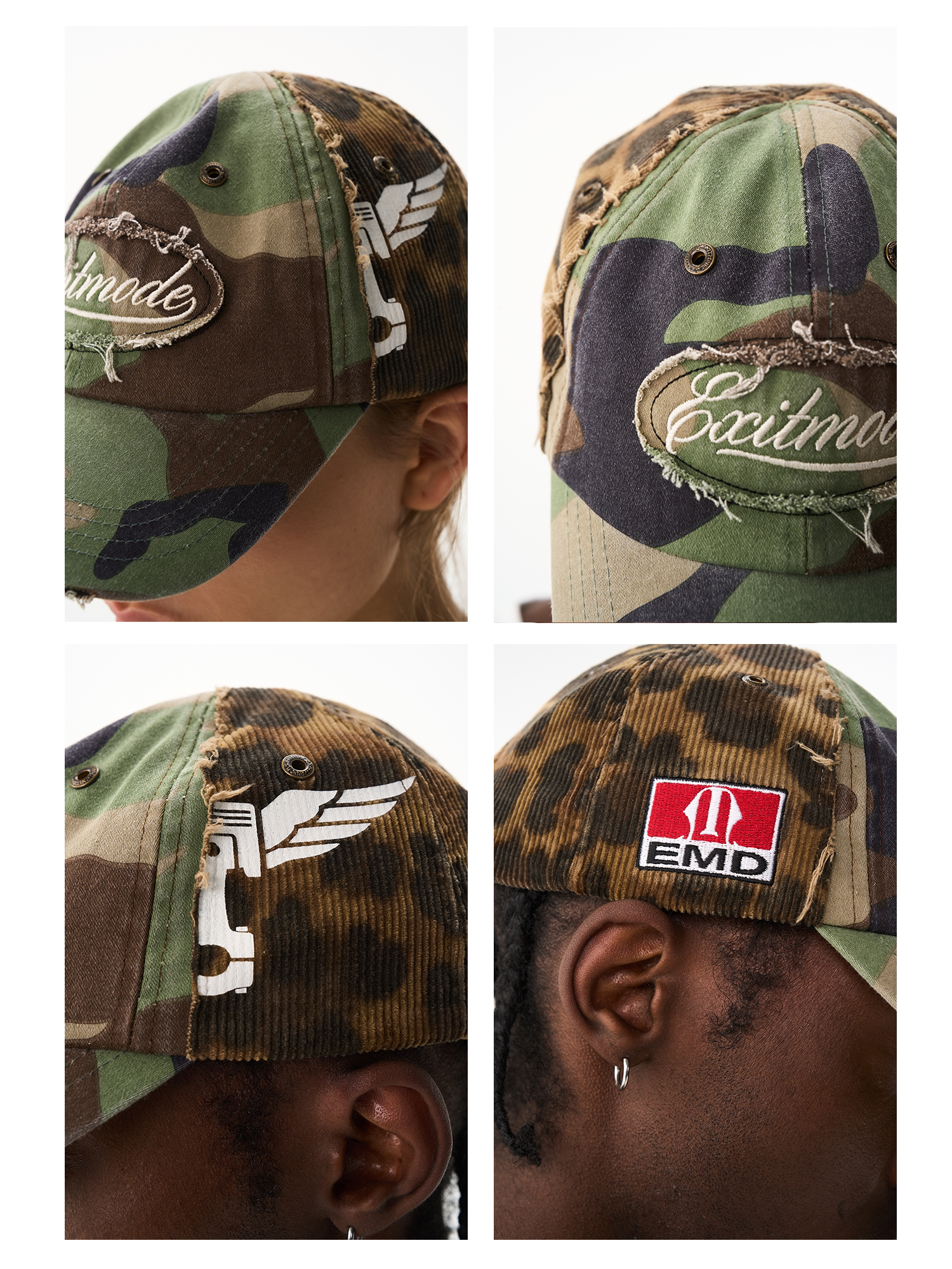 Washed Distressed Camo Leopard Raw-Edge Baseball Cap