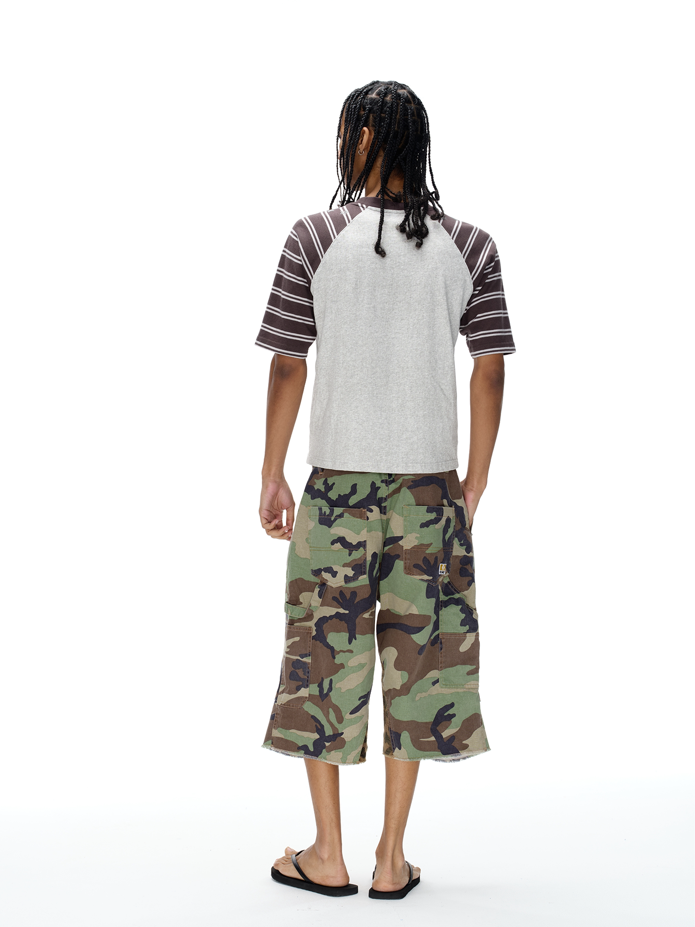Patchwork Color-Block Camo Lumber Shorts