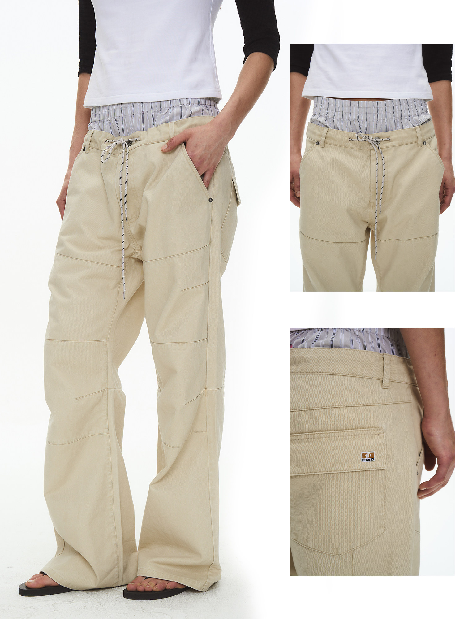 Double-Waist Flared Washed Cargo Pants