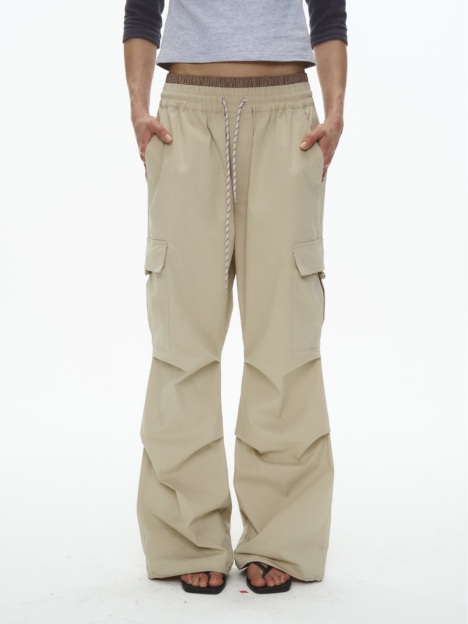 Check Patchwork Drawstring Cargo Pants