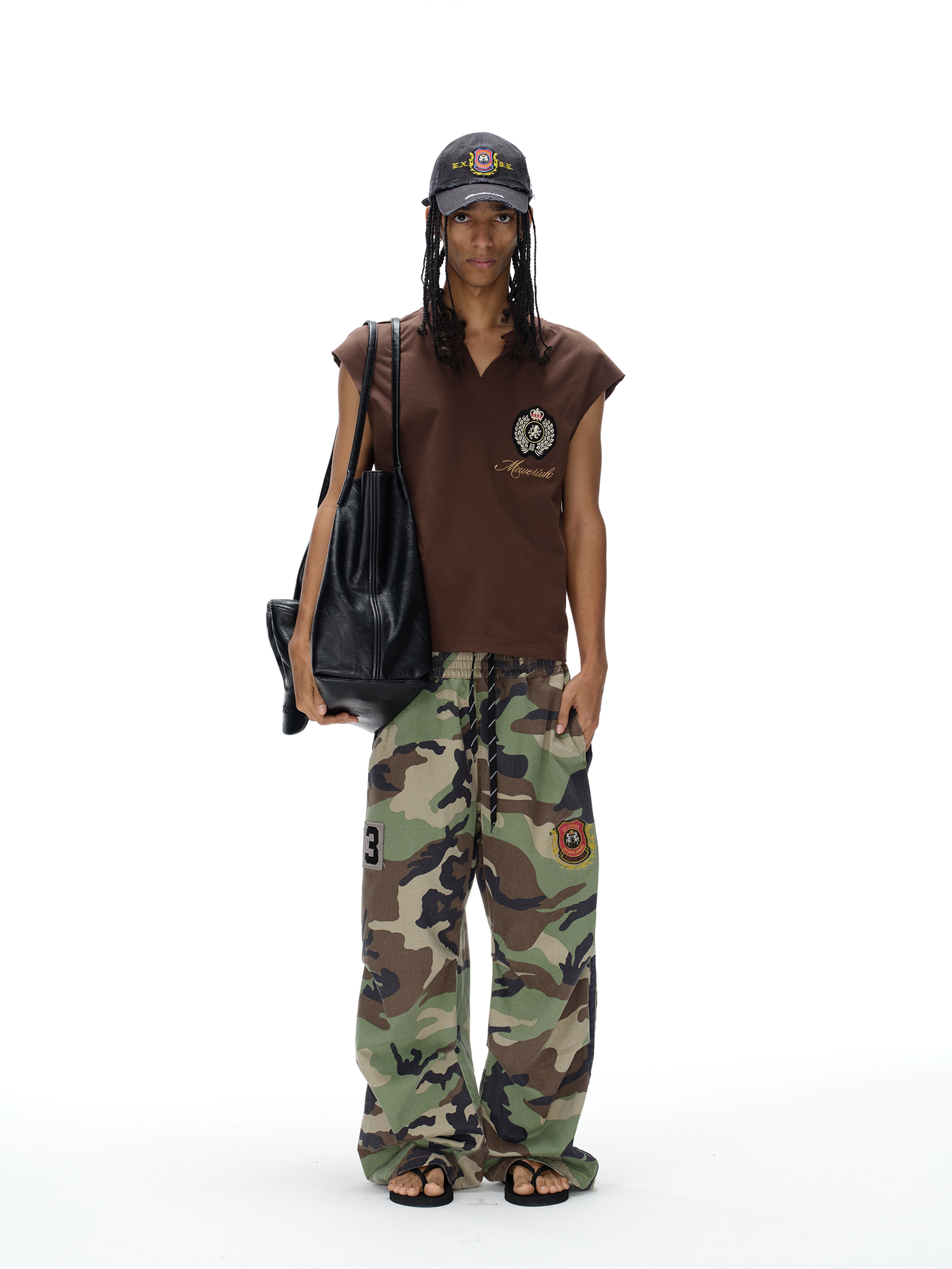 Sleeveless Raw-Edge Embroidered Badge T-Shirt