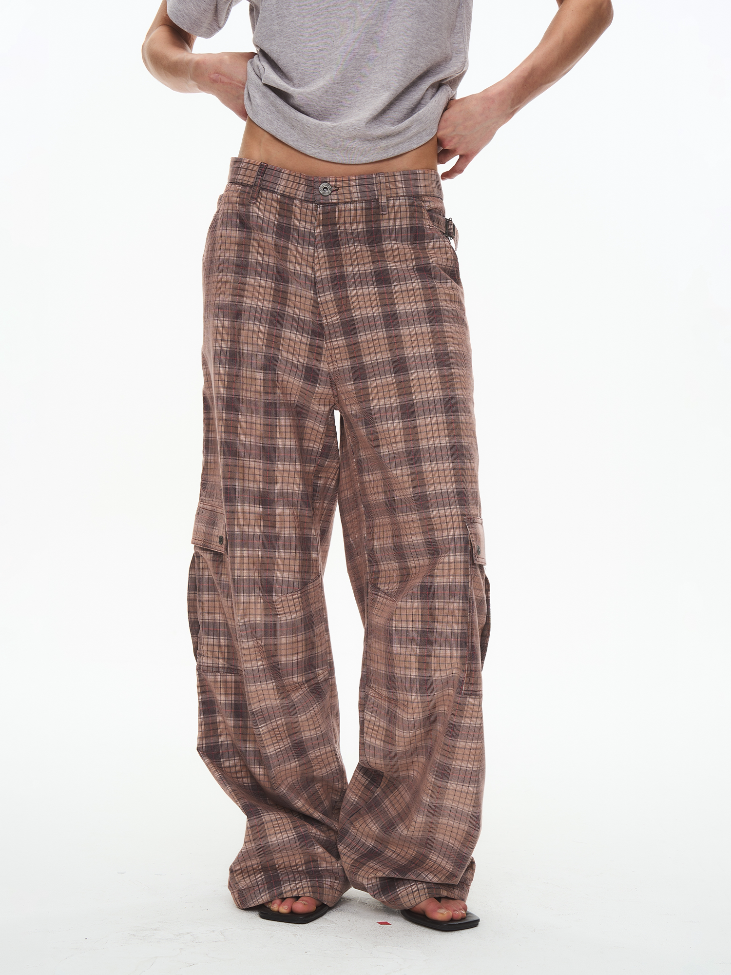 Two-Tone Vintage Check Thin Corduroy Cargo Pants