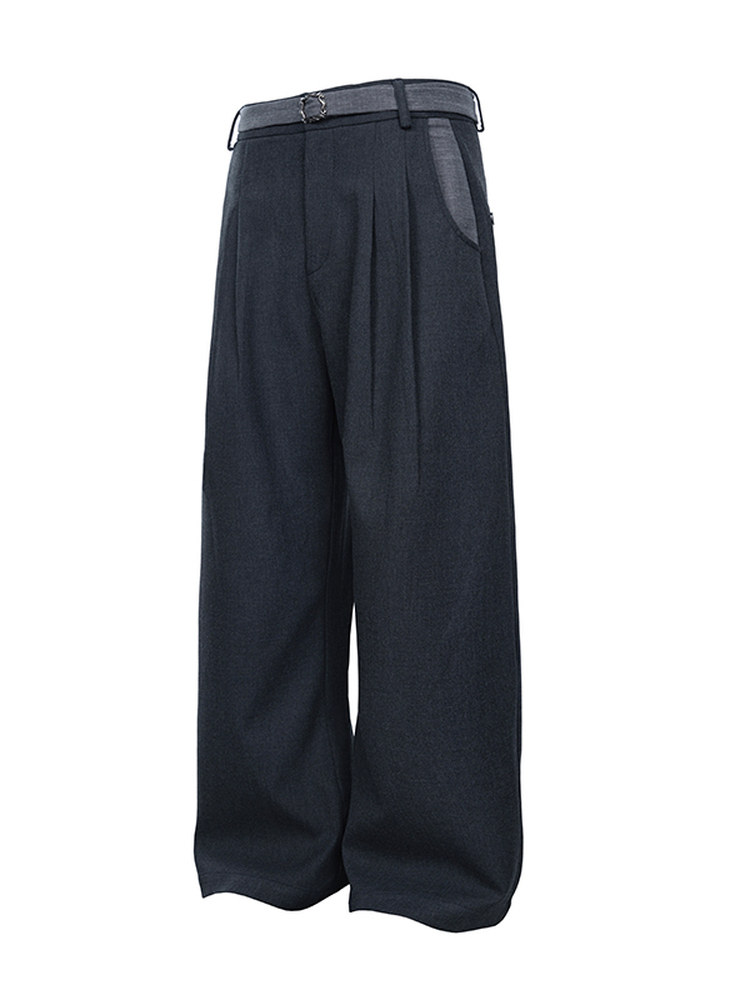 Ash Double-Pleat Detachable Belt Trousers