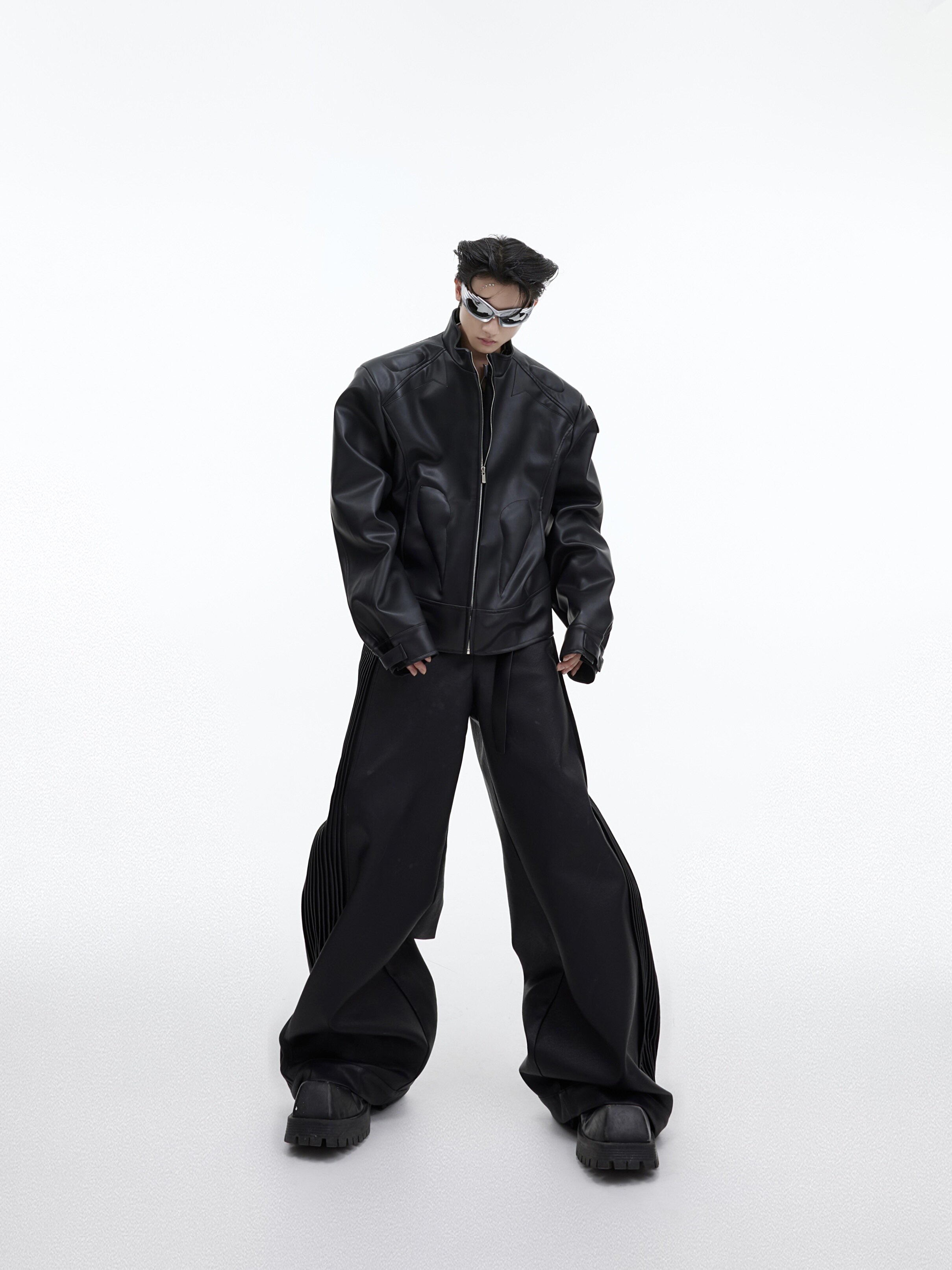 Sculptural Graphic Leather Jacket