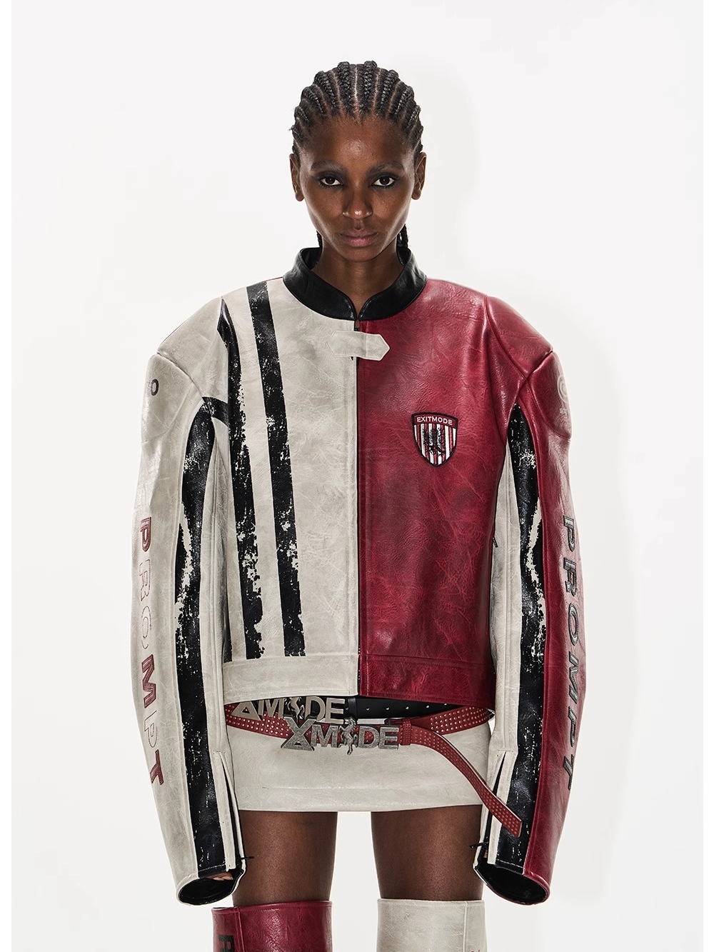 EXITMODE BY BLINDNOPLAN Distressed Leather Sports Jacket