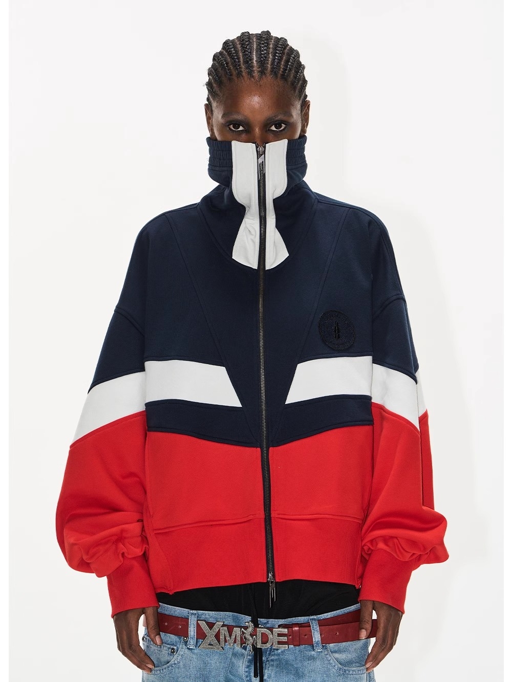 EXITMODE BY BLINDNOPLAN Color-Block Ruched High-Neck Jacket