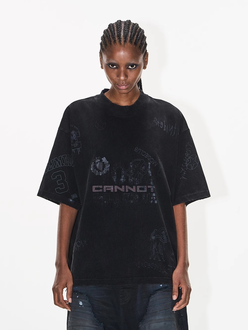 EXITMODE BY BLINDNOPLAN Washed Graffiti Print T-Shirt