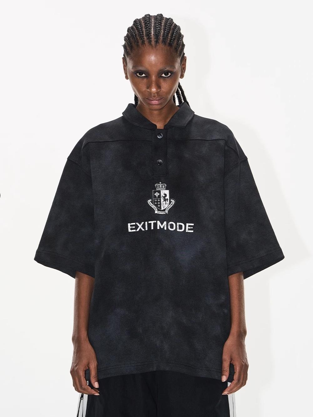 EXITMODE BY BLINDNOPLAN Cloud-Dye Cracked Print Polo Tee