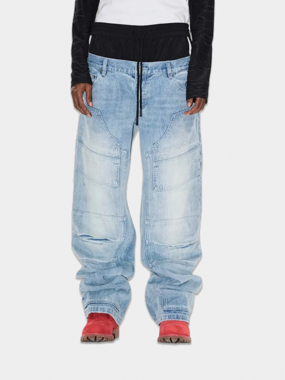 Dual-Waist Denim Deconstructed Lumber Pants