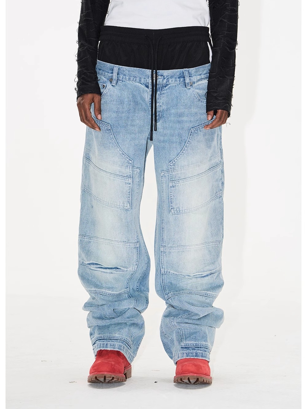 EXITMODE BY BLINDNOPLAN Dual-Waist Sports Denim Deconstructed Lumber Pants