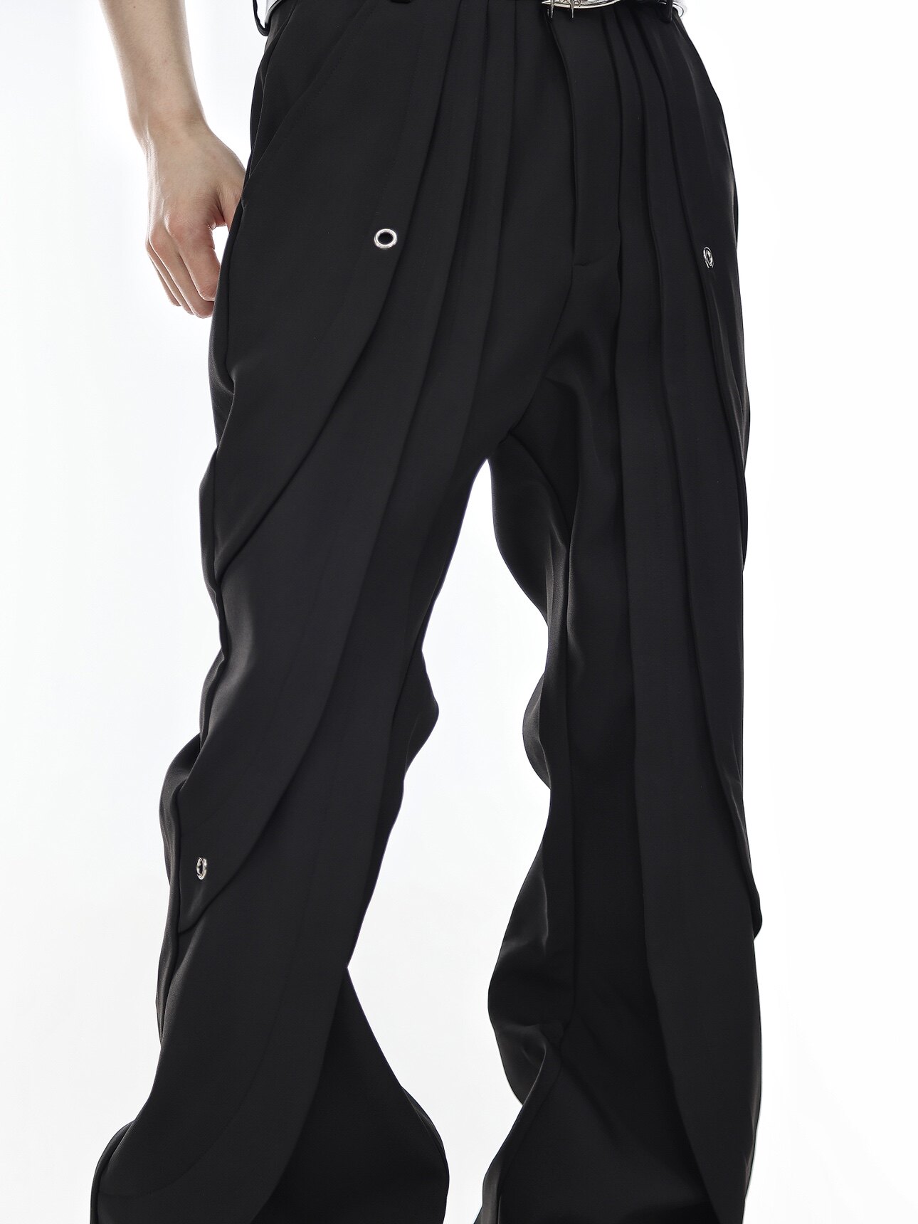 Paneled Deconstructed Slim Micro-Flare Trousers