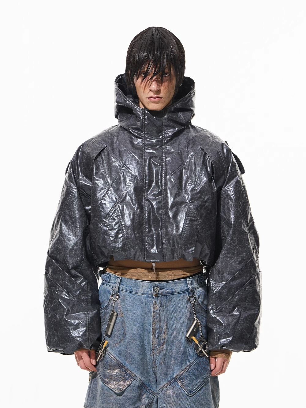 BLINDNOPLAN Hooded Short Multiple Panels Jacket 