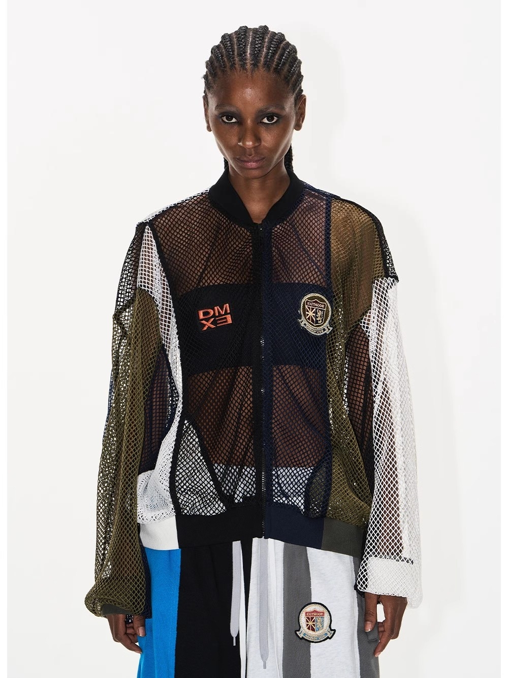 EXITMODE BY BLINDNOPLAN Color-Blocked Mesh Embroidered Jacket