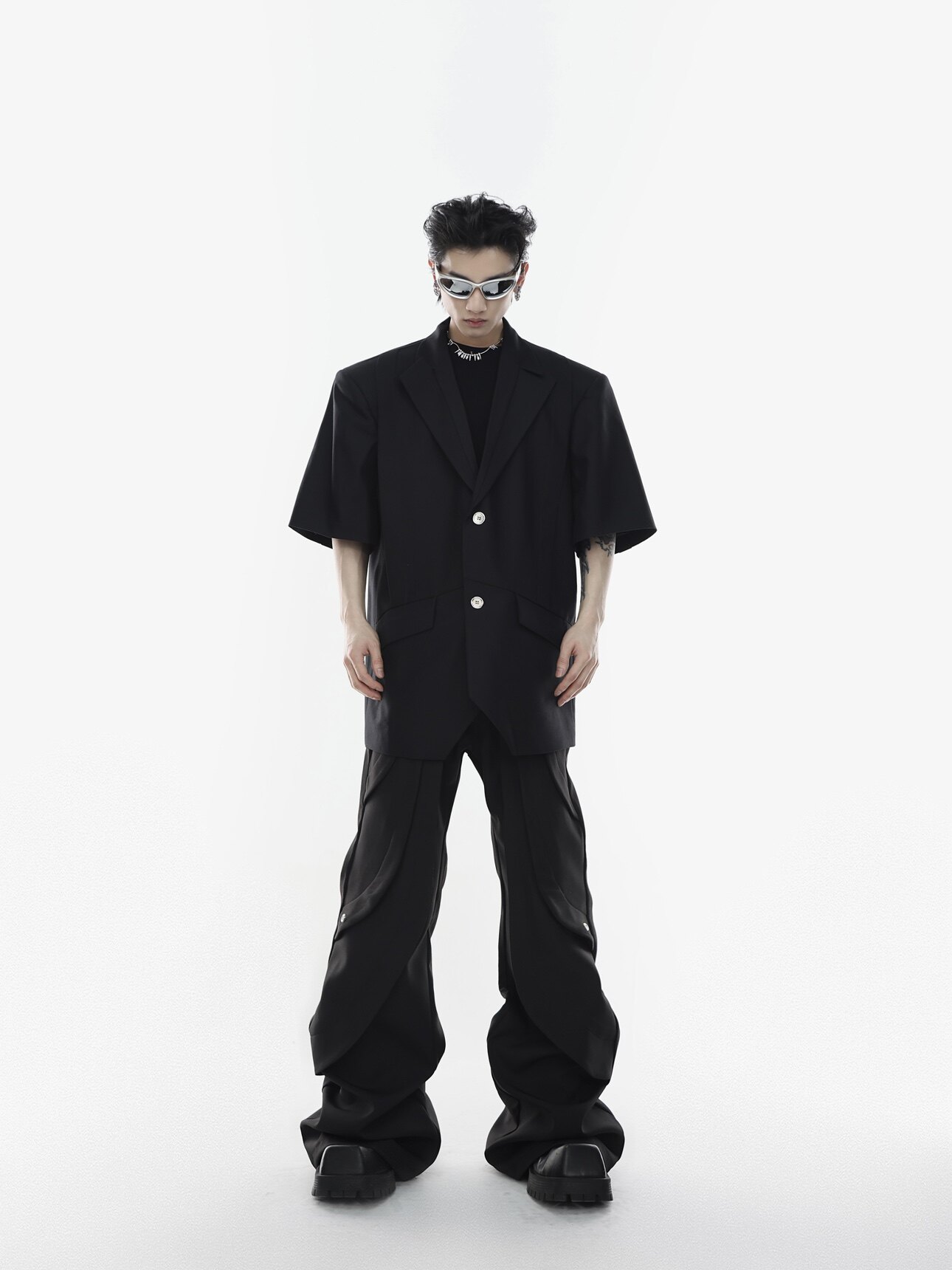 Paneled Deconstructed Slim Micro-Flare Trousers